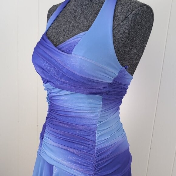Le Chateau Blue and Purple Ruched Taylor Swift inspired Halter Dress - Picture 8 of 12